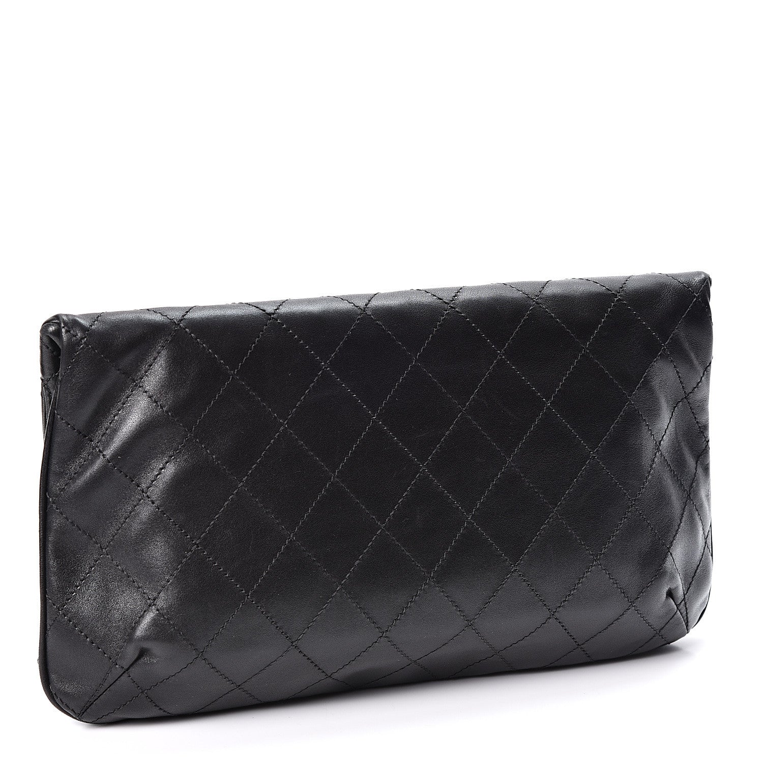 Chanel Lambskin Diamond Stitch Convertible Clutch Black 2 of 8