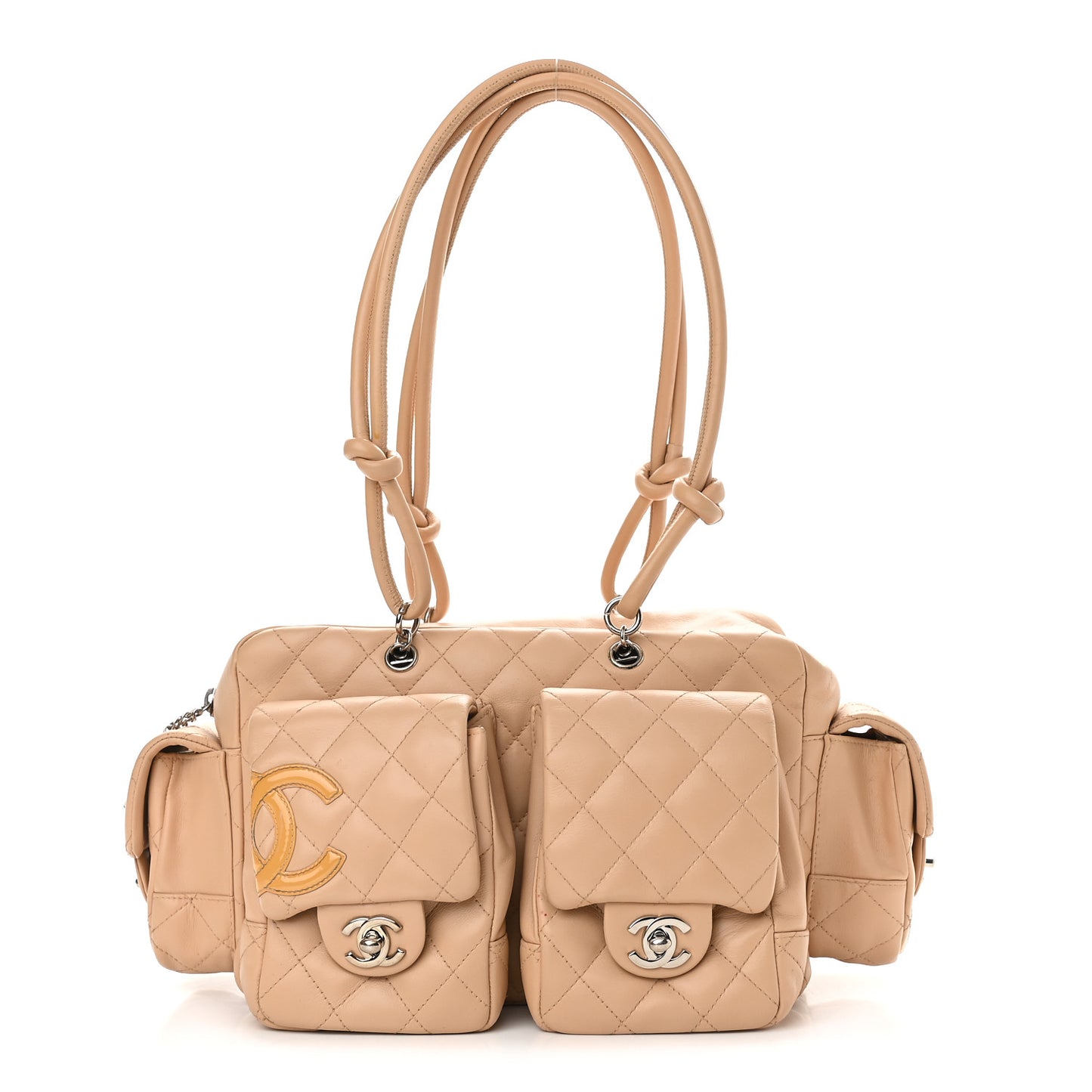 Calfskin Quilted Small Cambon Multipocket Reporter Beige