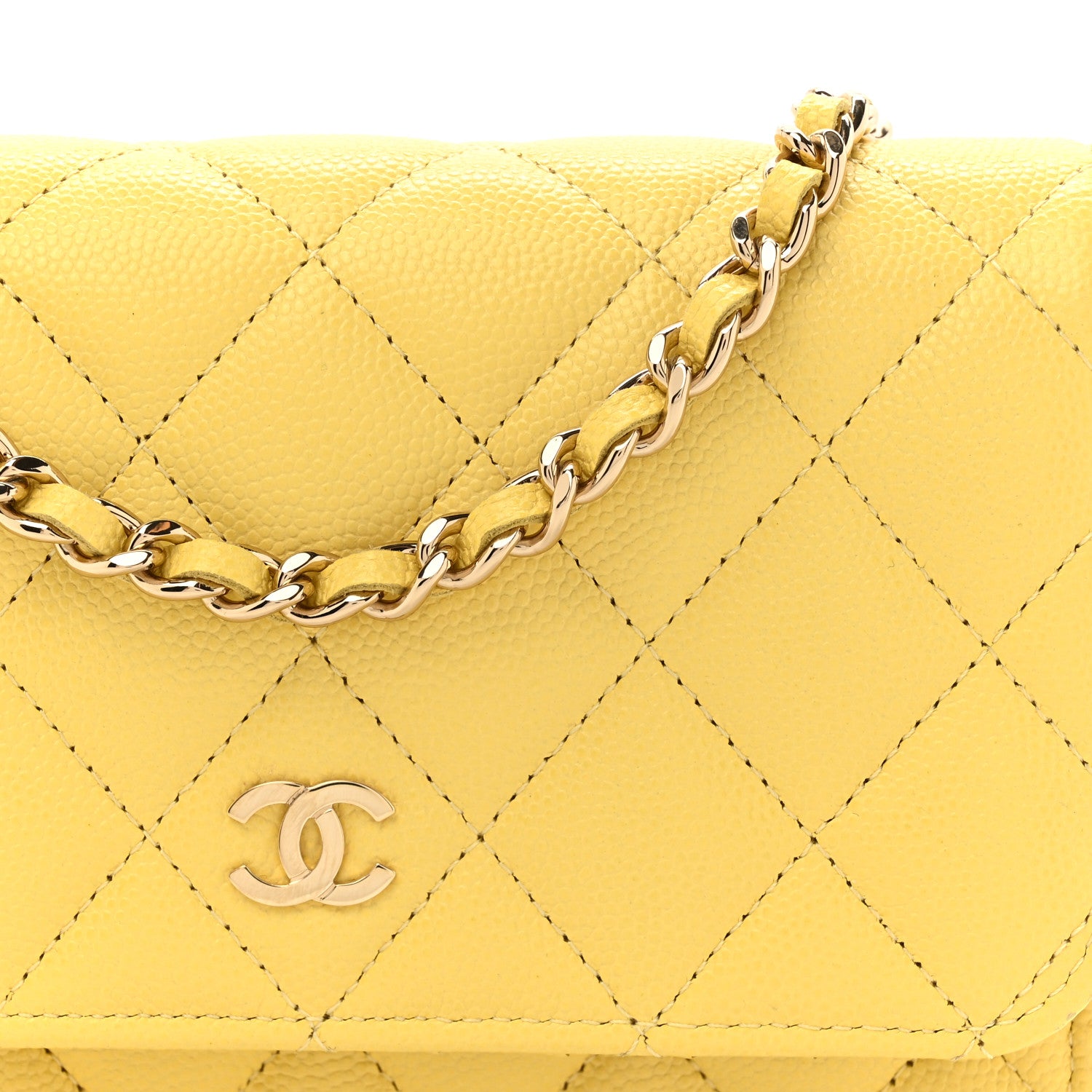 Chanel Caviar Quilted Mini Wallet On Chain WOC Yellow 9 of 11