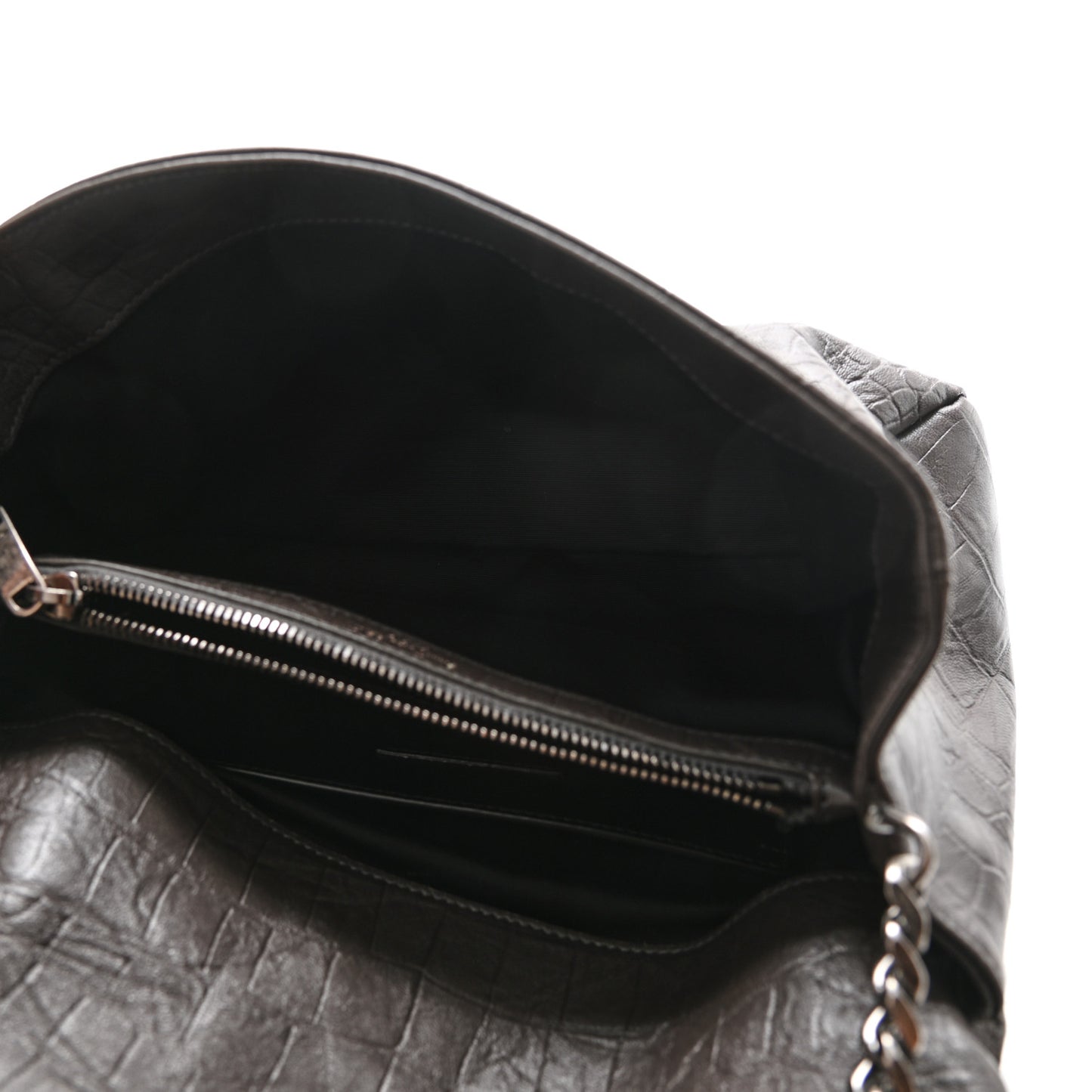 Calfskin Crocodile Embossed Medium West Hollywood Monogram Fold-Over Grey