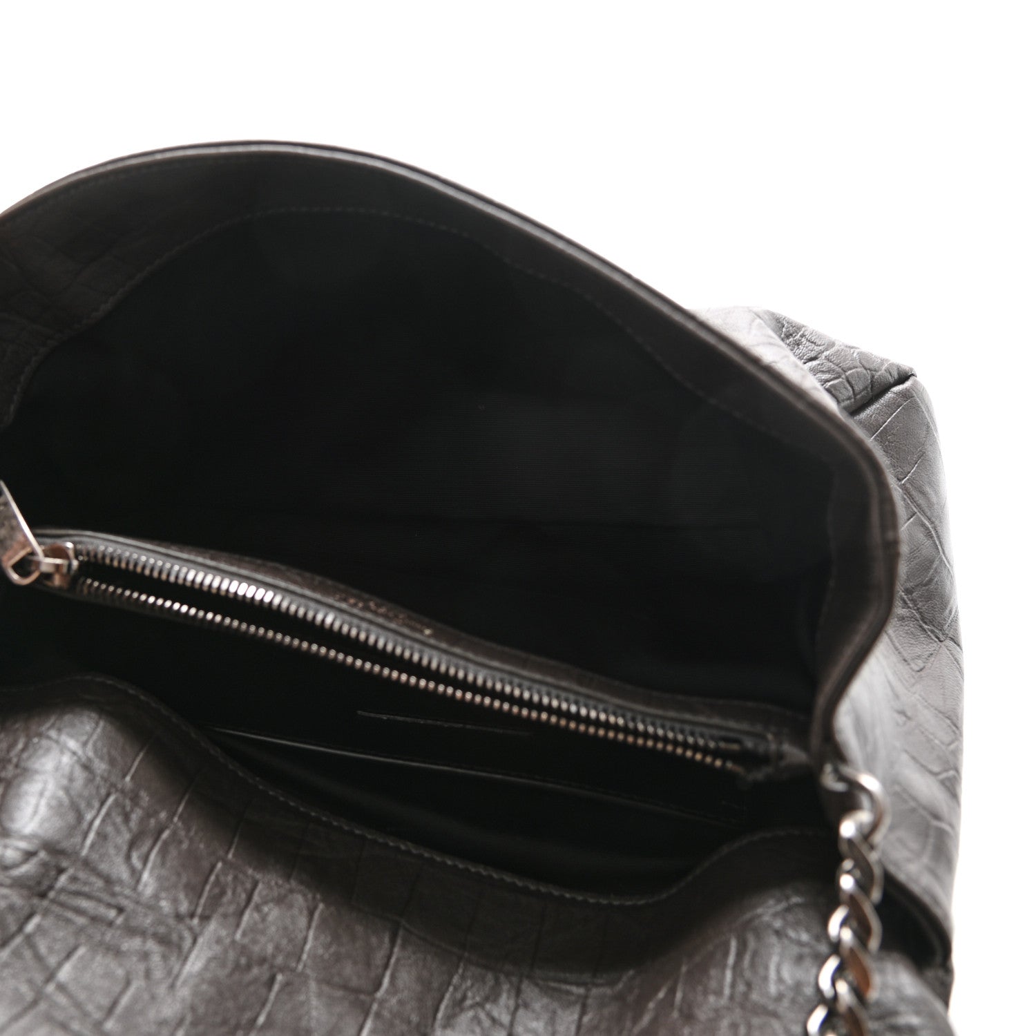 Saint Laurent Calfskin Crocodile Embossed Medium West Hollywood Monogram Fold-Over Grey 6 of 11