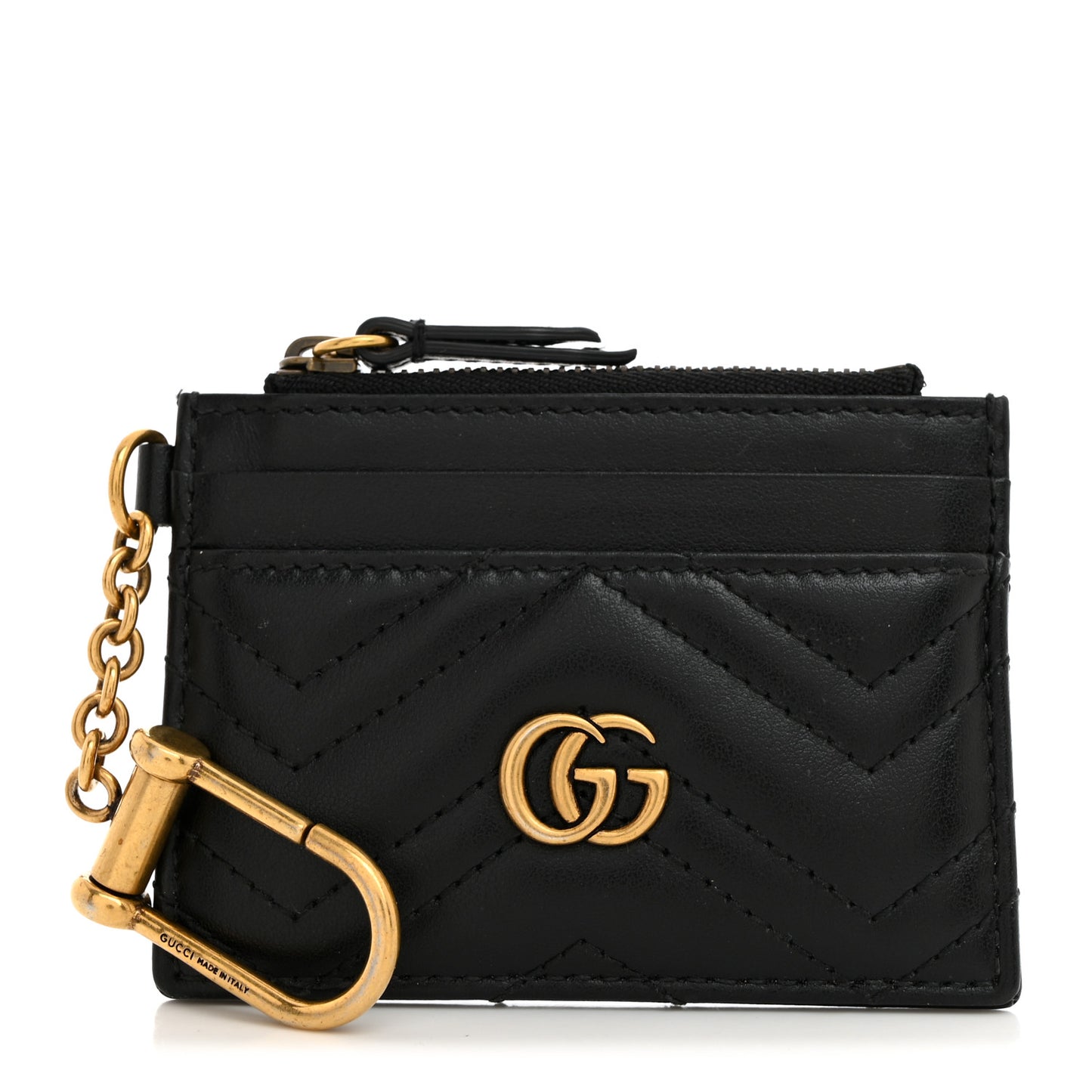 Calfskin Matelasse Chevron GG Marmont Key Case Card Holder Black