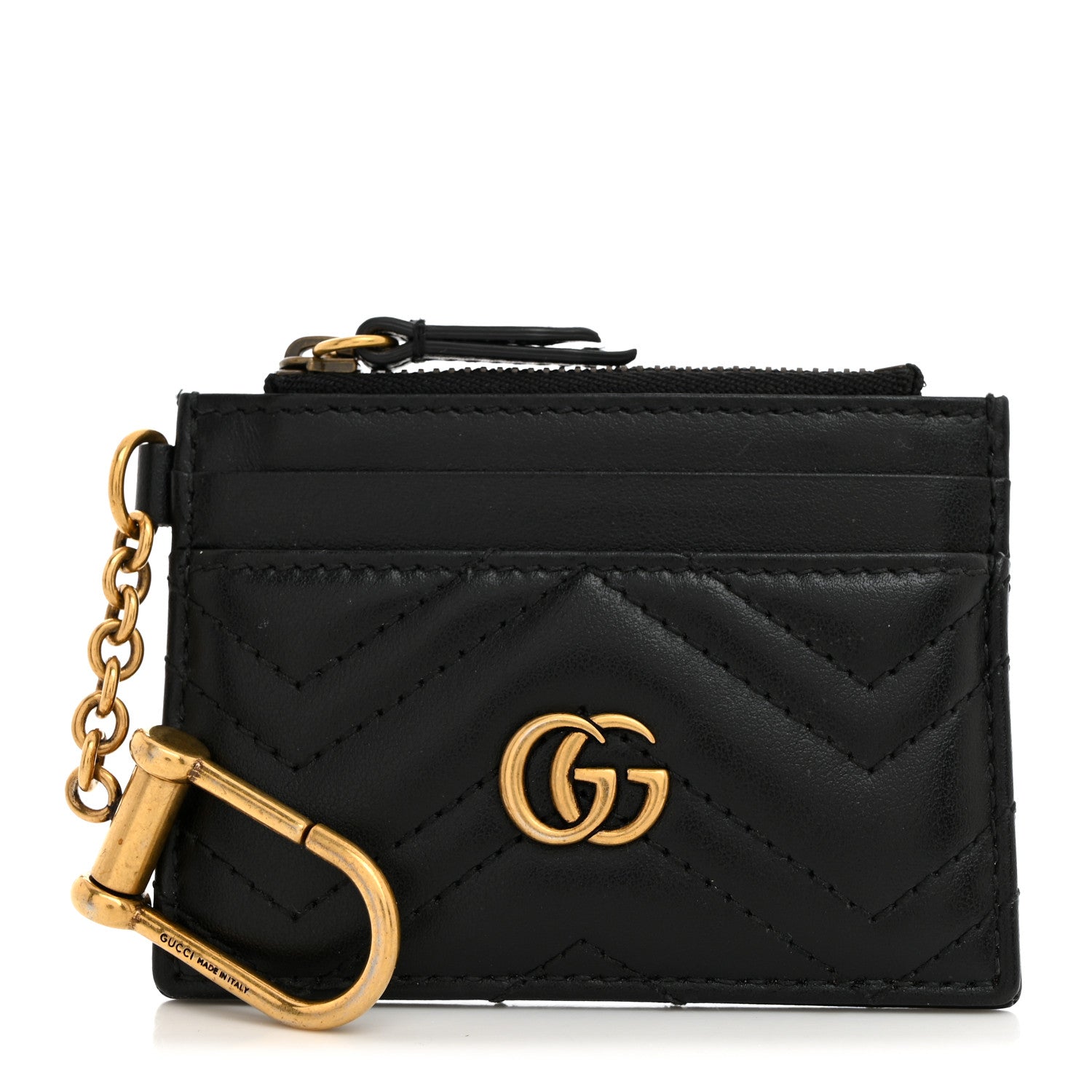 Gucci Calfskin Matelasse Chevron GG Marmont Key Case Card Holder Black 1 of 6
