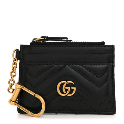 Gucci Calfskin Matelasse Chevron GG Marmont Key Case Card Holder Black 1 of 6