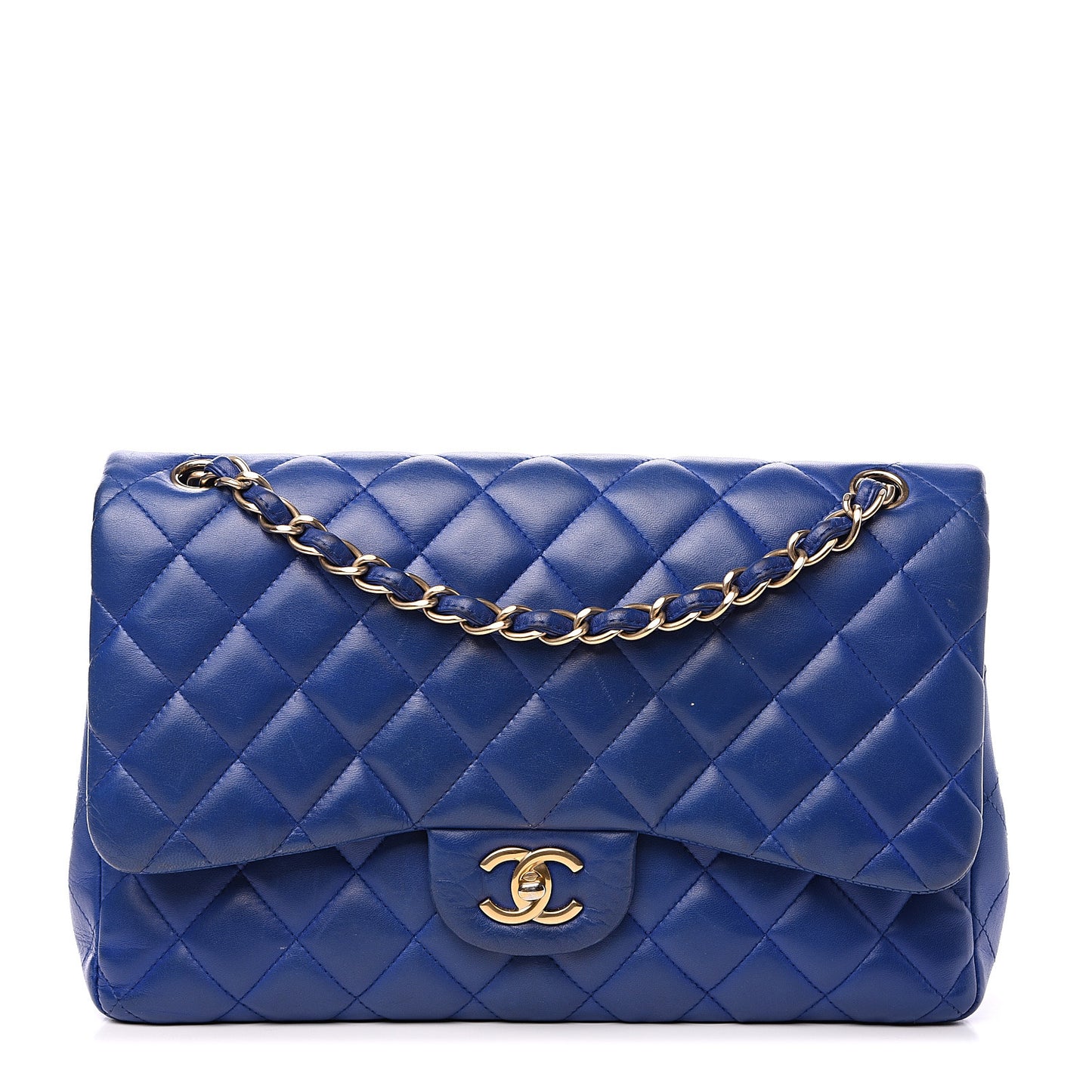 Lambskin Quilted Jumbo Double Flap Blue