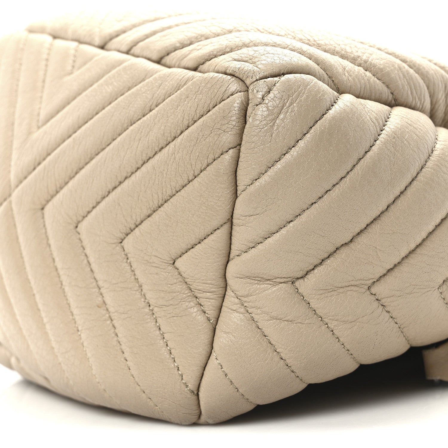 Chanel Deerskin Chevron Small CC Chain Bucket Bag Beige 10 of 10