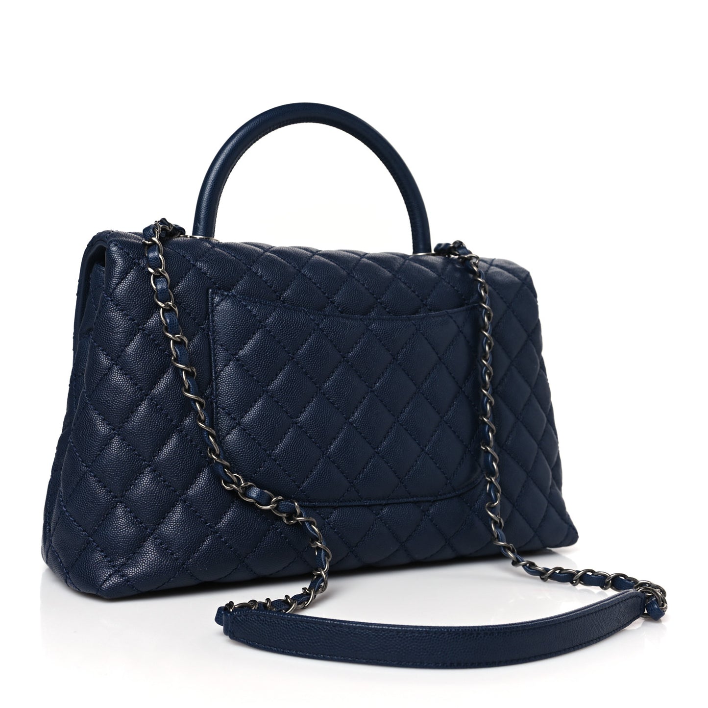 Caviar Quilted Medium Coco Handle Flap Navy Blue