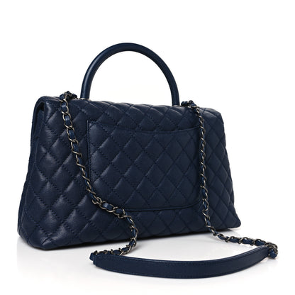 Chanel Caviar Quilted Medium Coco Handle Flap Navy Blue 3 of 9