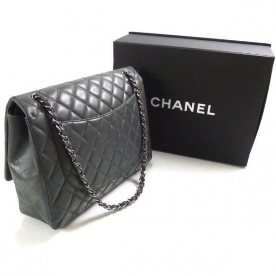 Lambskin Quilted Maxi Flap Gray