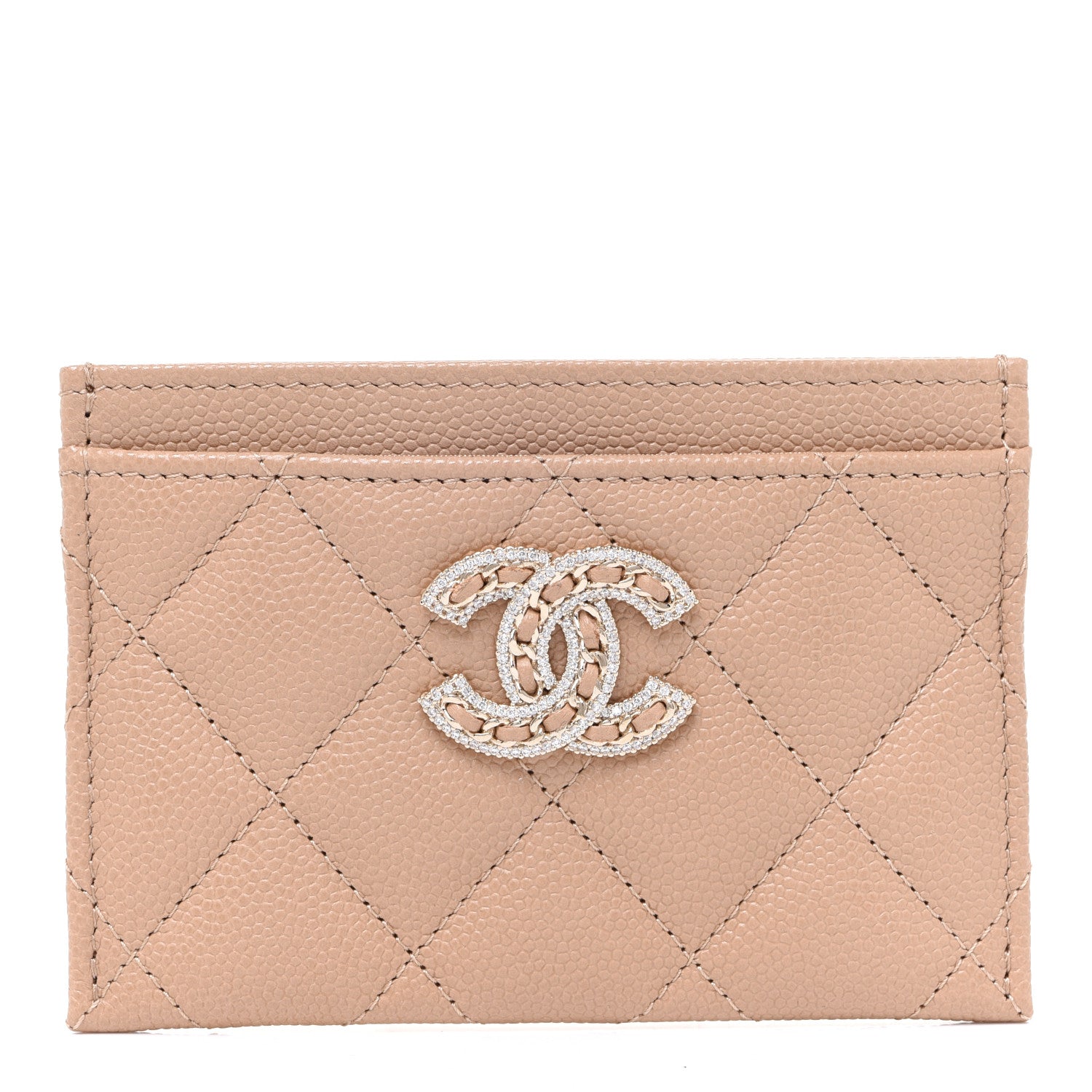 Chanel Caviar Quilted Crystal Card Holder Beige 1 of 9