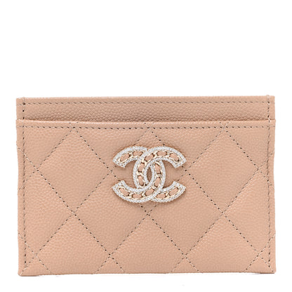 Chanel Caviar Quilted Crystal Card Holder Beige 1 of 9