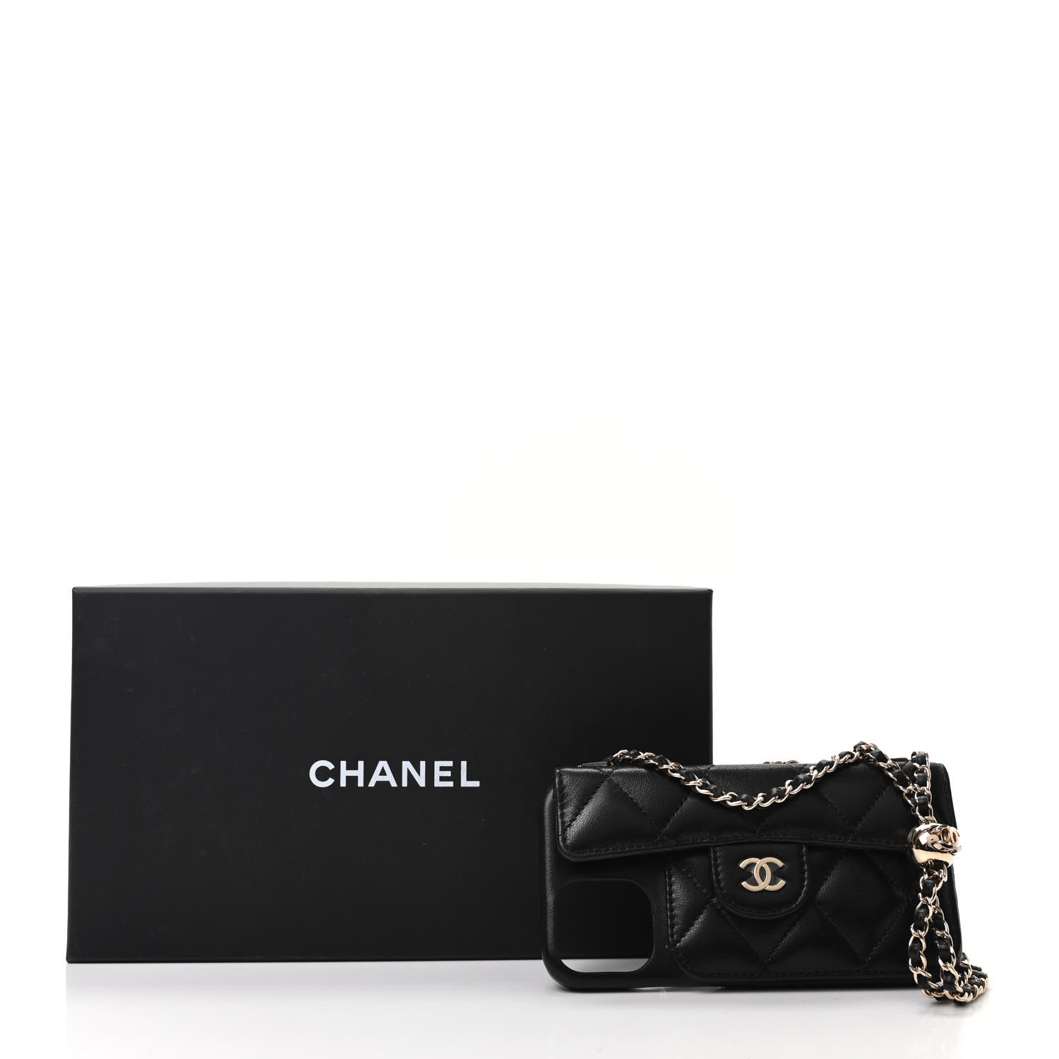 Chanel Lambskin Quilted iPhone XII Holder With Chain Black 6 of 6