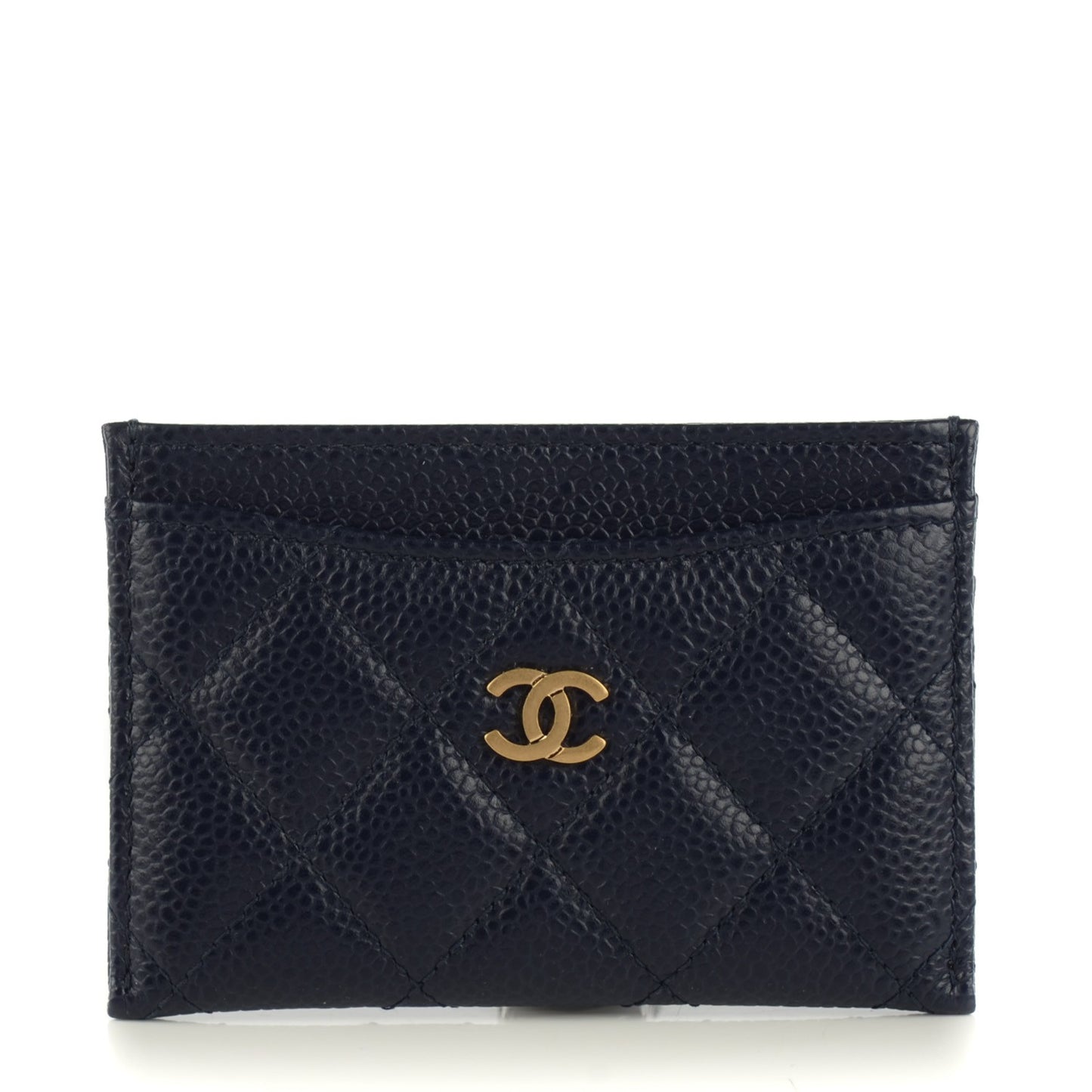 Caviar Quilted Card Holder Navy Blue
