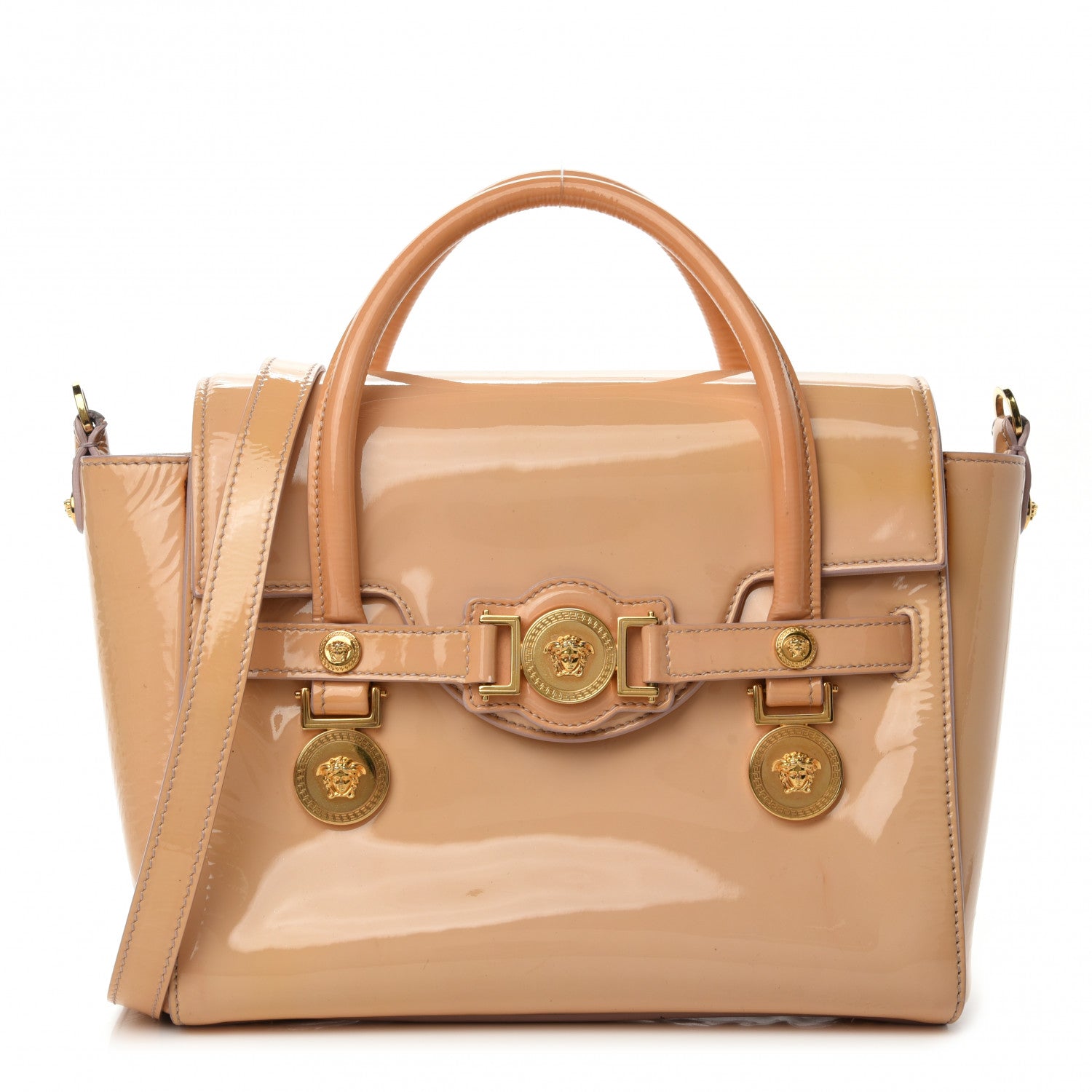 Versace Patent Small Signature Bag Beige 790548 – FASHIONPHILE