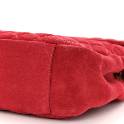 Saint Laurent Suede Mixed Matelasse Triquilt Large Monogram Envelope Satchel Red 10 of 13