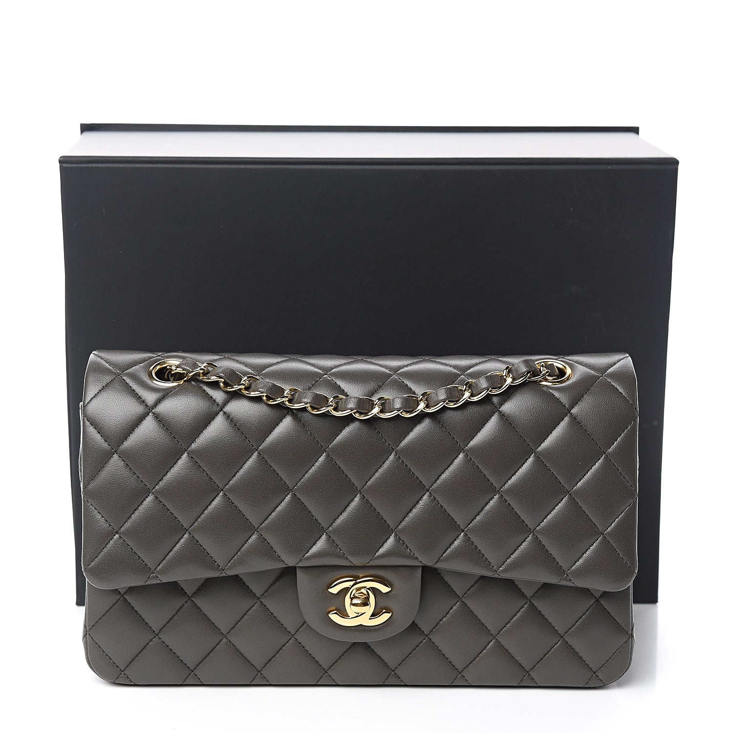 Chanel Lambskin Quilted Medium Double Flap Dark Grey 12 of 12