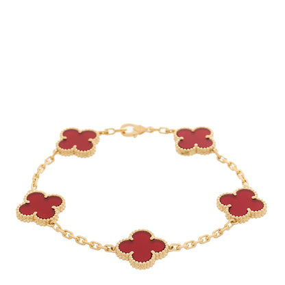 Van Cleef & Arpels 18K Yellow Gold Carnelian 5 Motifs Vintage Alhambra Bracelet 1 of 5