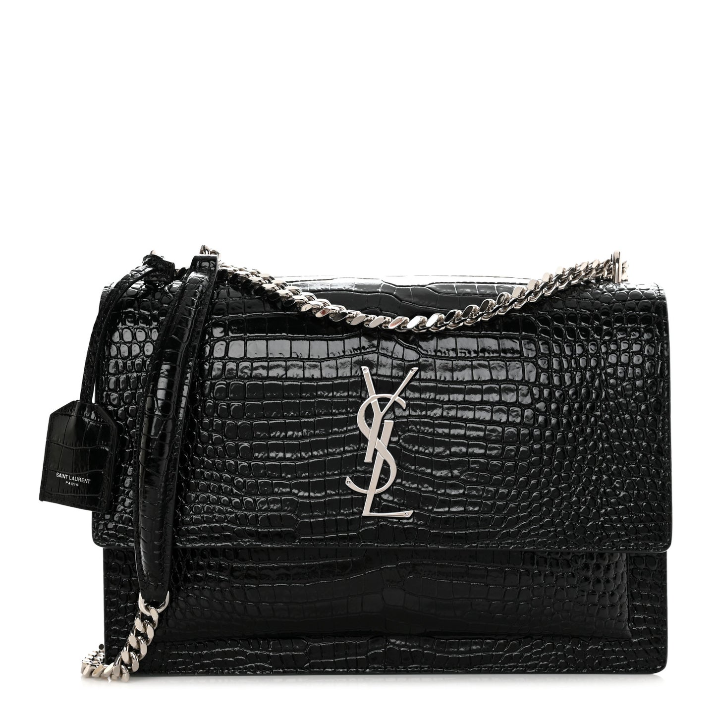 Calfskin Crocodile Embossed Large Monogram Sunset Black