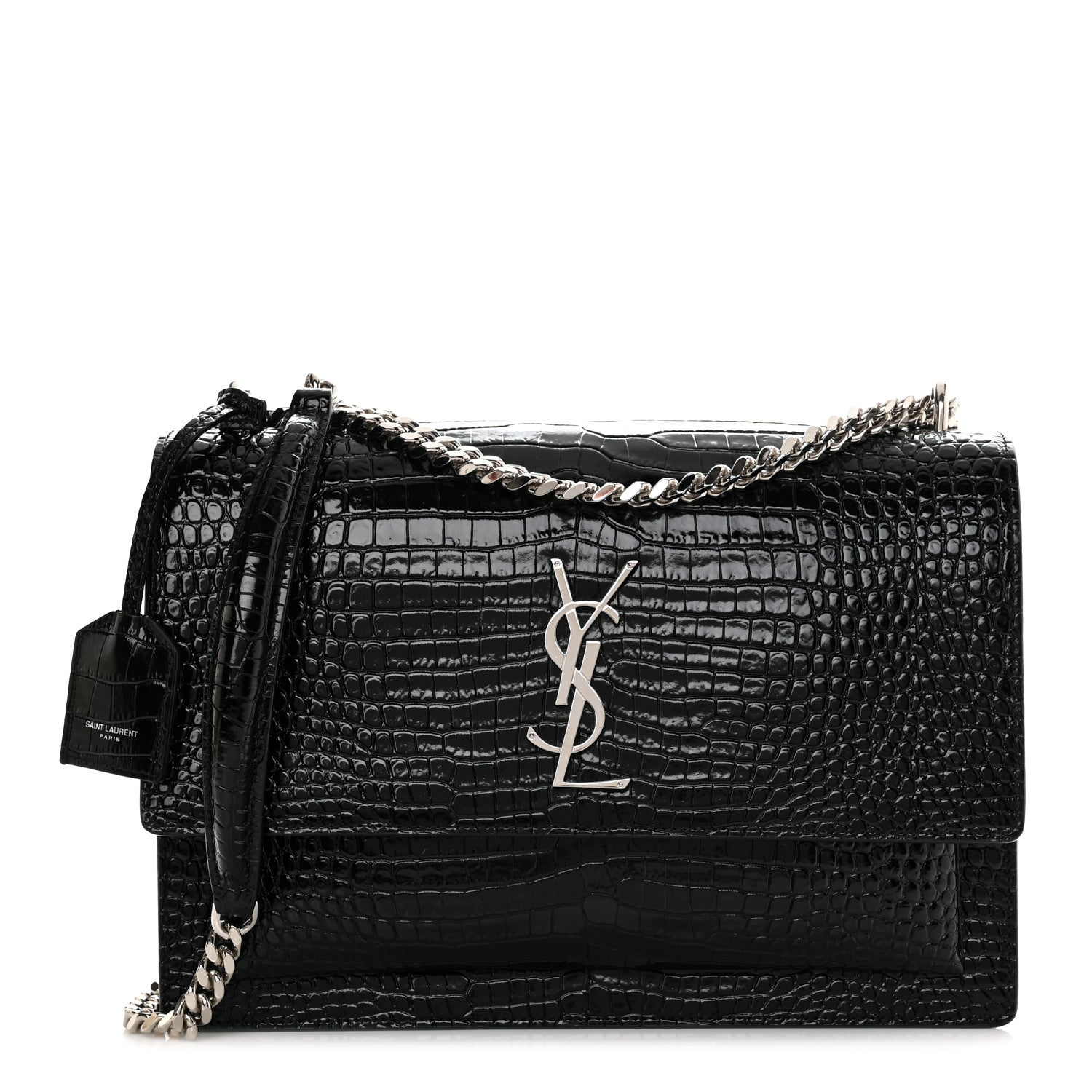 Saint Laurent Calfskin Crocodile Embossed Large Monogram Sunset Black 1 of 11
