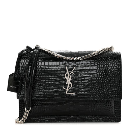 Saint Laurent Calfskin Crocodile Embossed Large Monogram Sunset Black 1 of 11
