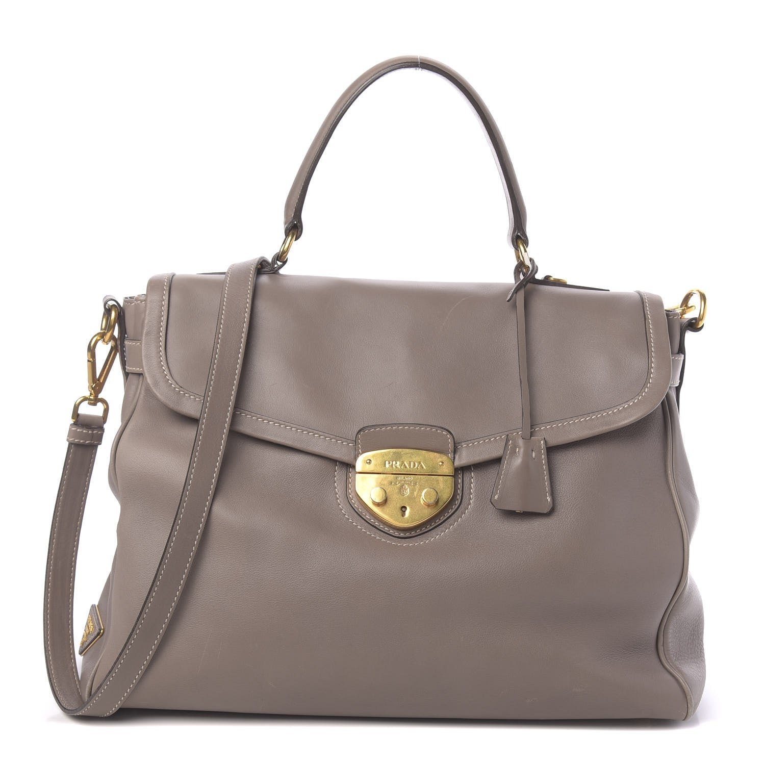 Prada City Calfskin Foldover Pushlock Top Handle Satchel Argilla 1 of 22