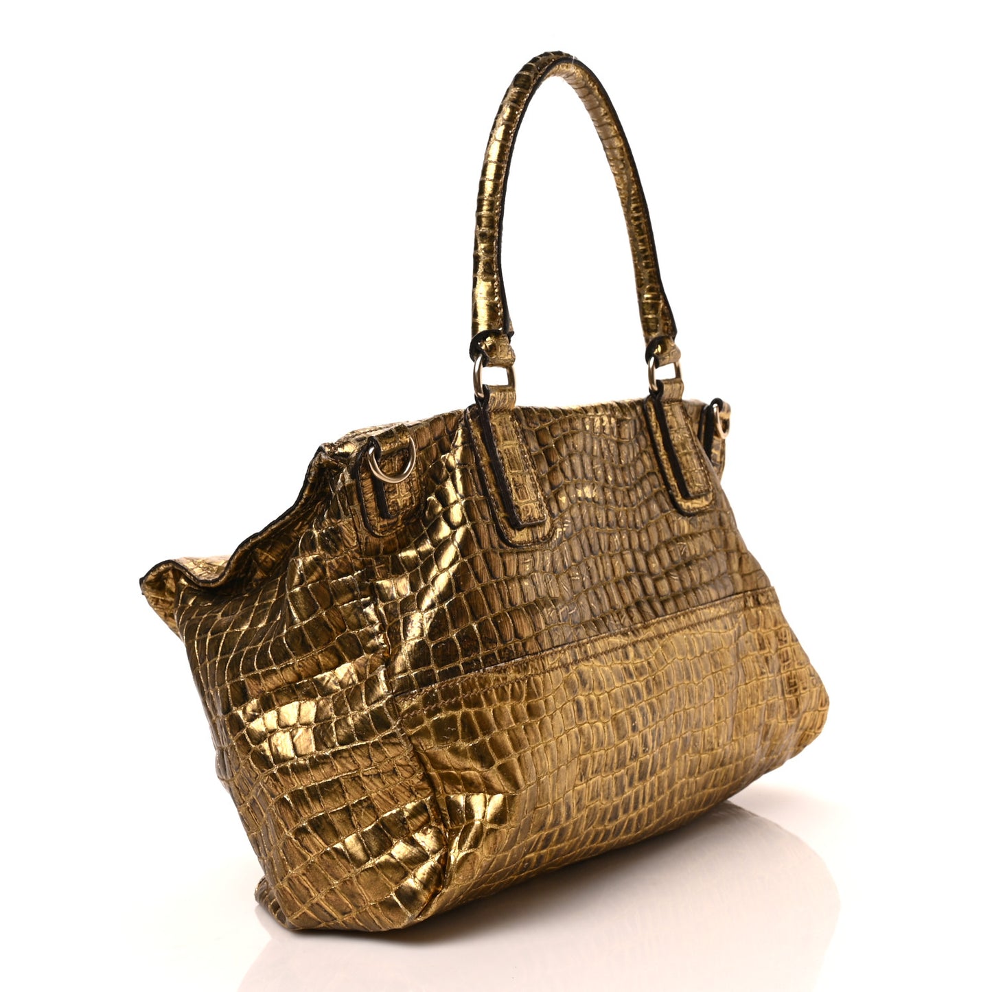 Metallic Calfskin Crocodile Embossed Medium Pandora Gold