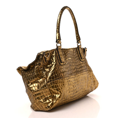 Givenchy Metallic Calfskin Crocodile Embossed Medium Pandora Gold 2 of 7
