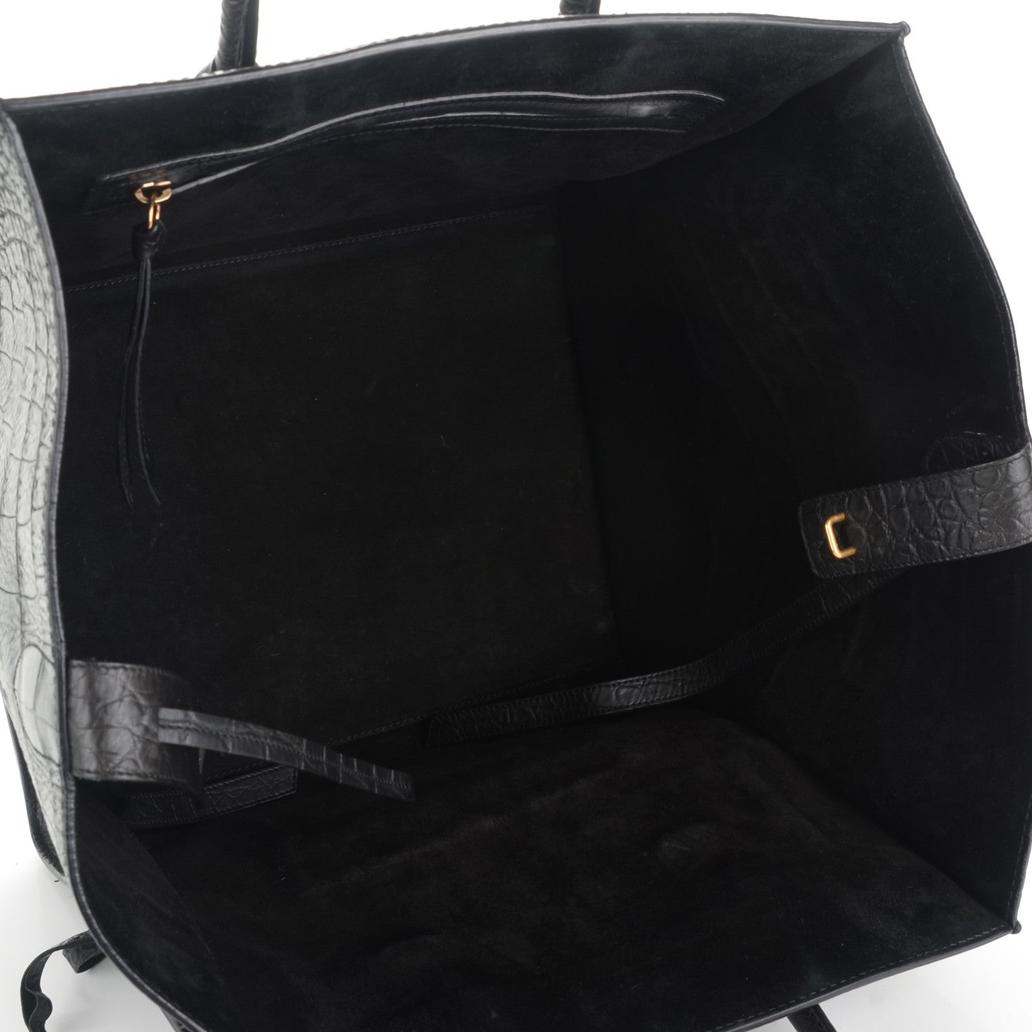 Celine Crocodile Embossed Calfskin Medium Phantom Luggage Black 5 of 8