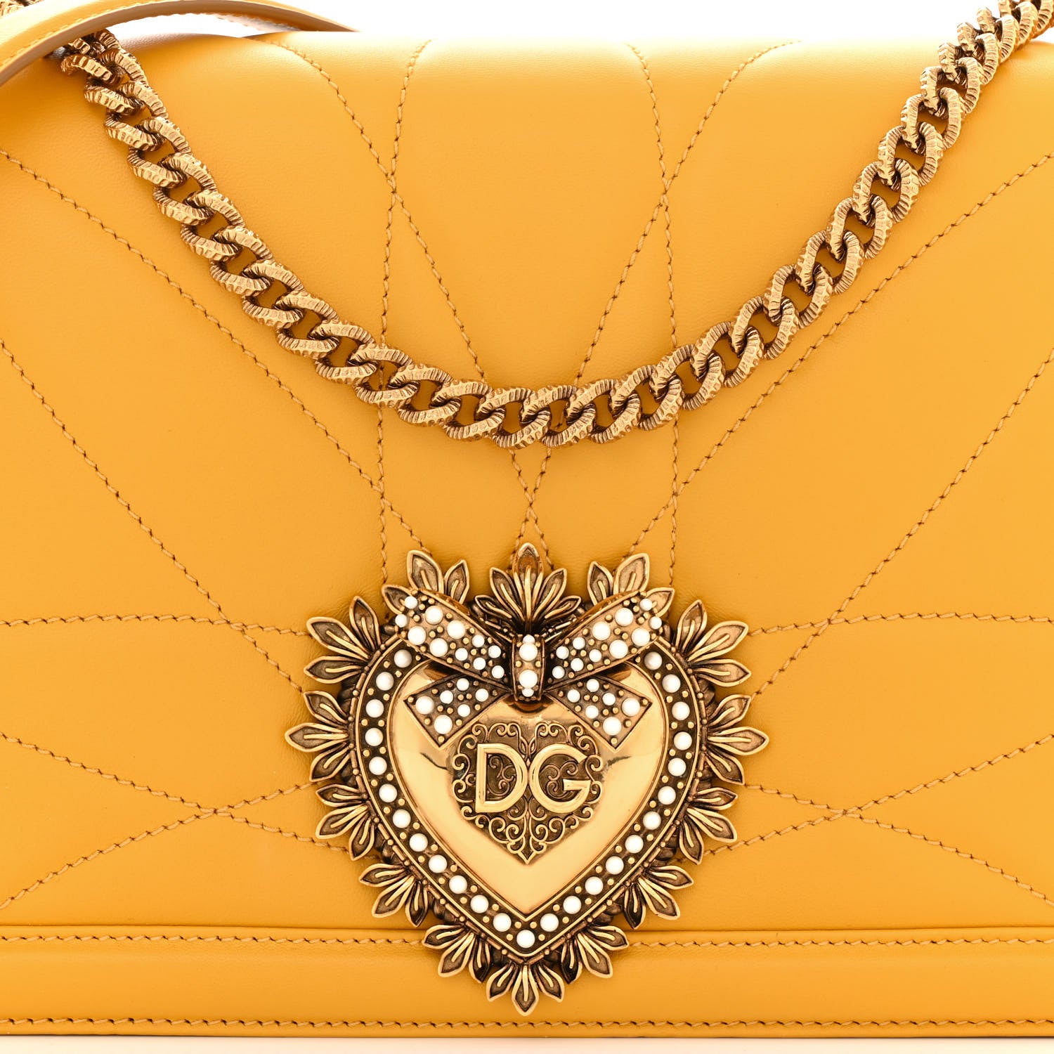 Dolce & Gabbana Calfskin Large Devotion Crossbody Bag Yellow 7 of 10