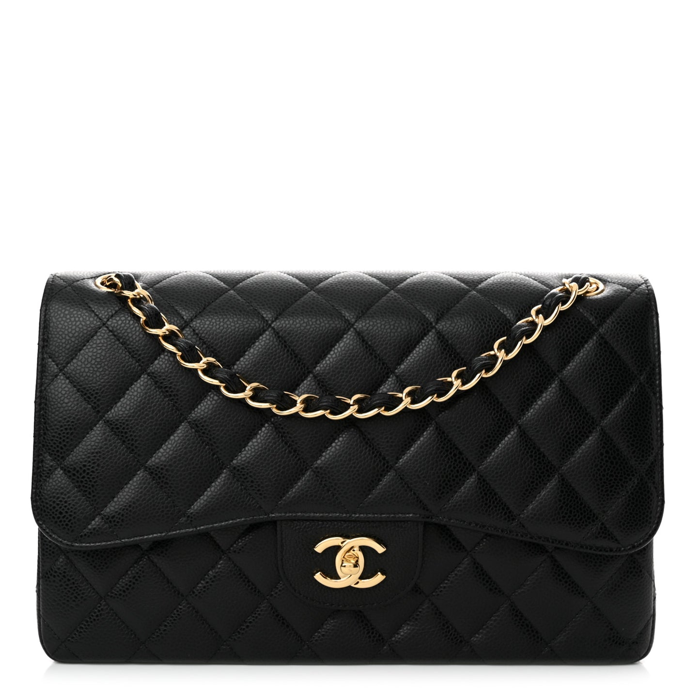 Caviar Quilted Jumbo Double Flap Black