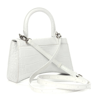 Balenciaga Shiny Calfskin Crocodile Embossed Hourglass Top Handle Bag XS White 3 of 9