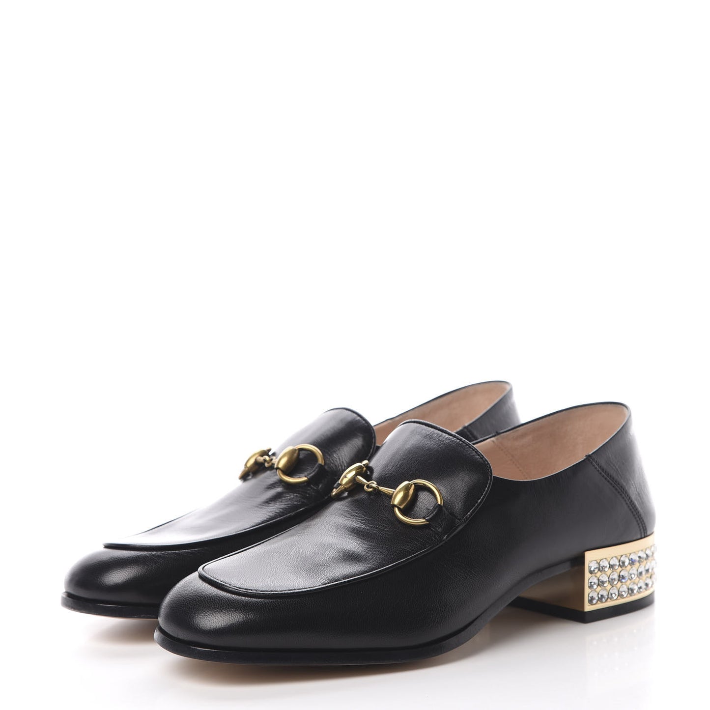Goatskin Crystal Womens Horsebit Loafers 38.5 Black