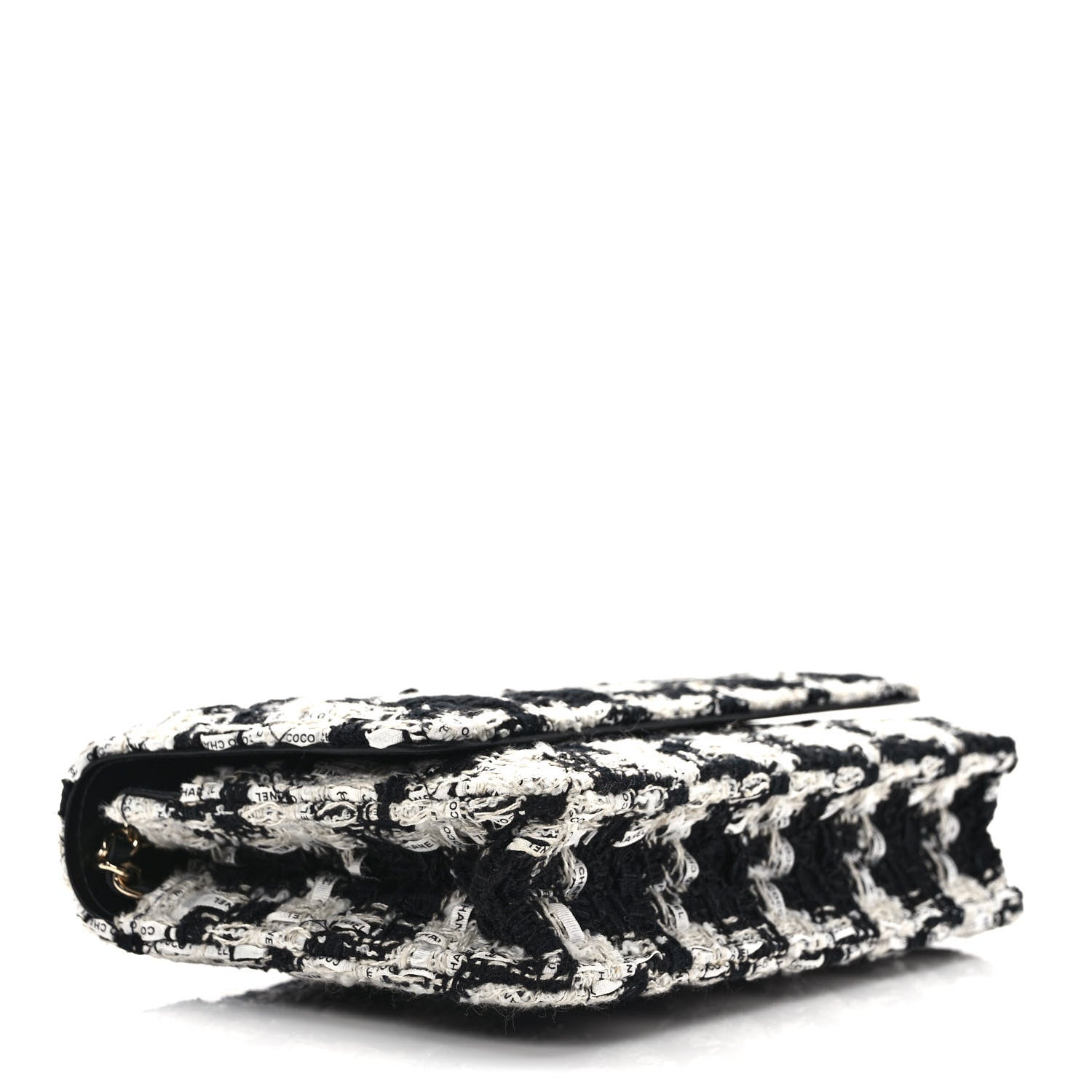 Chanel Tweed Quilted Wallet On Chain WOC Black Ecru White 4 of 10