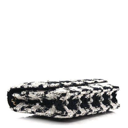 Chanel Tweed Quilted Wallet On Chain WOC Black Ecru White 4 of 10