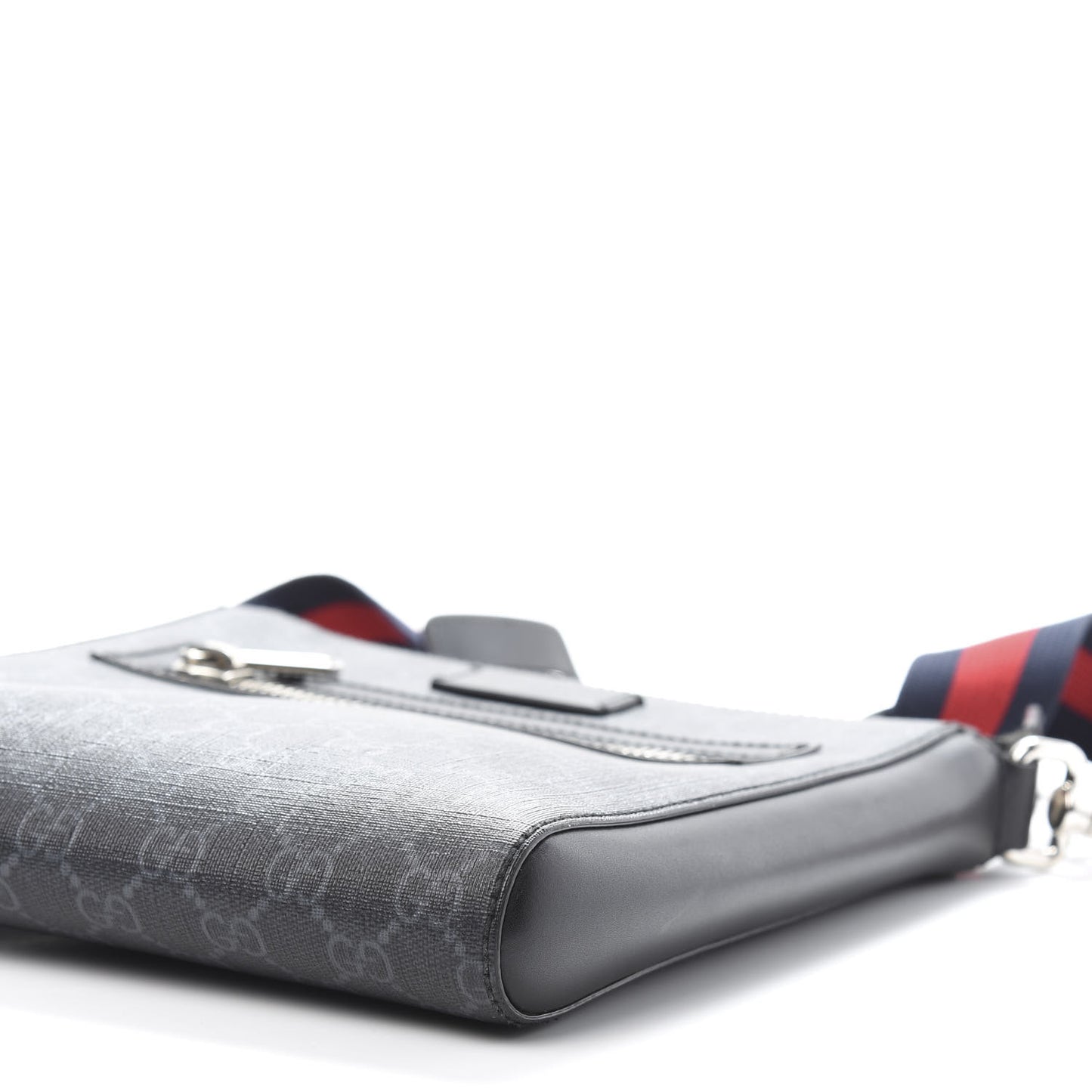 GG Supreme Monogram Web Small Flat Messenger Bag Black Grey