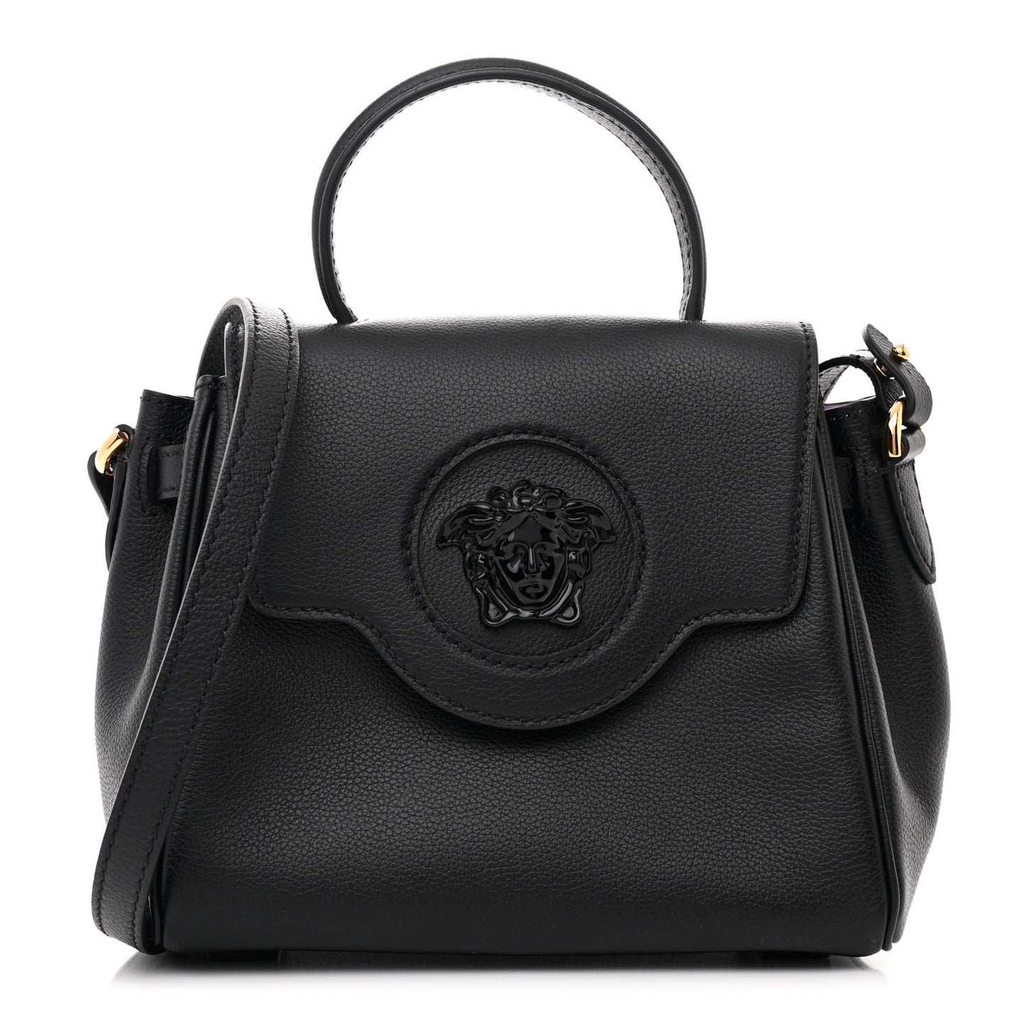 Grained Calfskin Small La Medusa Top Handle Bag Black Lilac