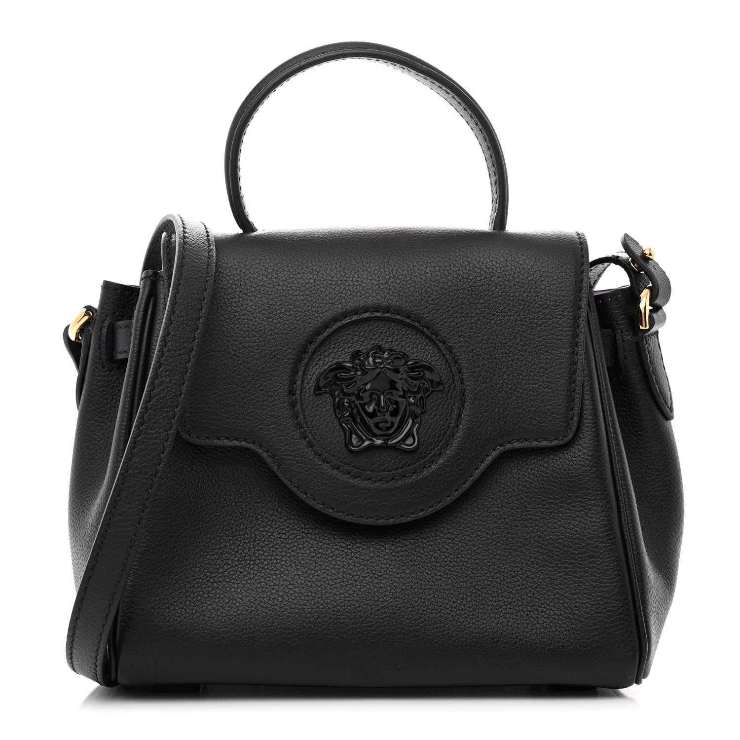 Versace Grained Calfskin Small La Medusa Top Handle Bag Black Lilac 1 of 11
