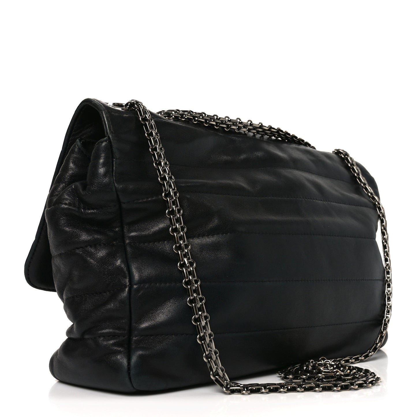 Lambskin Horizontal Quilt Jumbo Mademoiselle Flap Black