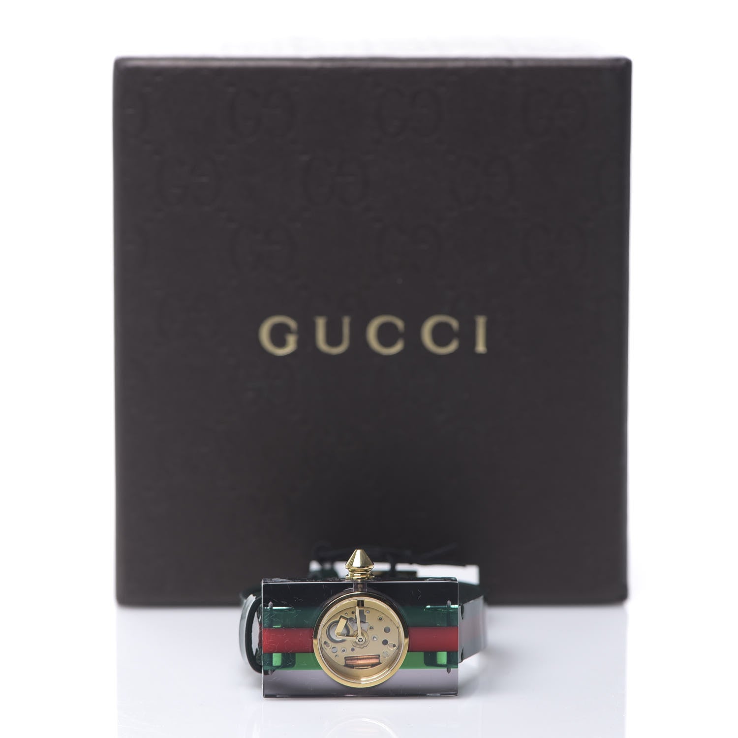 Gucci Stainless Steel Calfskin Plexiglass 24mm Skeleton Quartz Watch 5 of 5