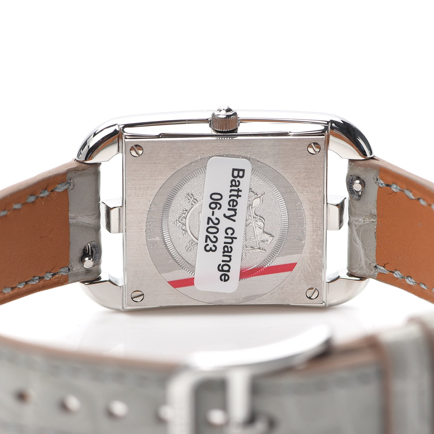Hermes Stainless Steel Alligator Diamond Bezel Grey Sapphire Mother of Pearl 23mm Cape Cod Quartz Watch Gris Perle 4 of 5
