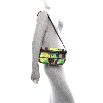 Fendi Nubuck Pequin Floral Print Baguette Tobacco Moro Ebano 2 of 16