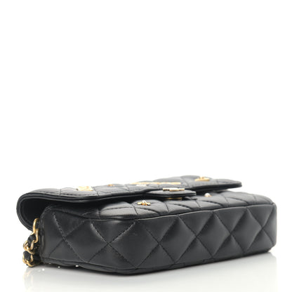 Chanel Lambskin Quilted Charm Flap Phone Holder With Chain Black 4 of 12