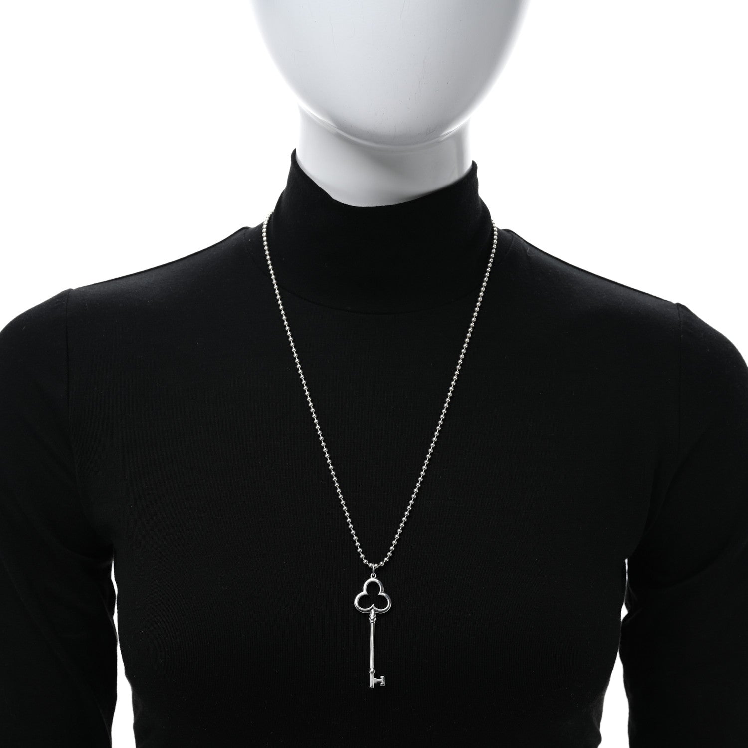 Tiffany Sterling Silver Large Trefoil Key Pendant Necklace 3 of 4
