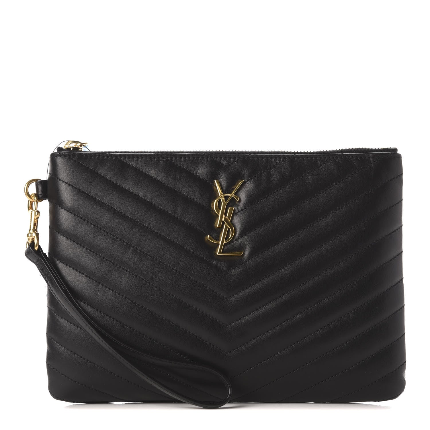 Saint Laurent Calfskin Matelasse Chevron Monogram A5 Wristlet Black 1 of 10