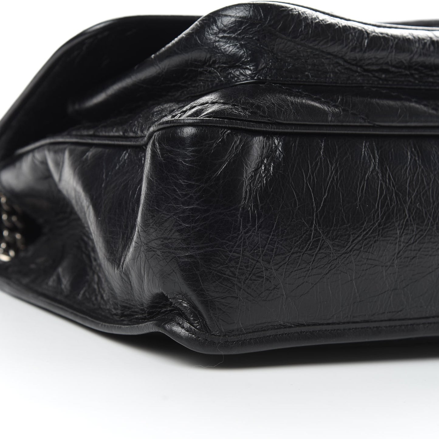 Crinkled Calfskin Matelasse Monogram Large Niki Chain Satchel Black