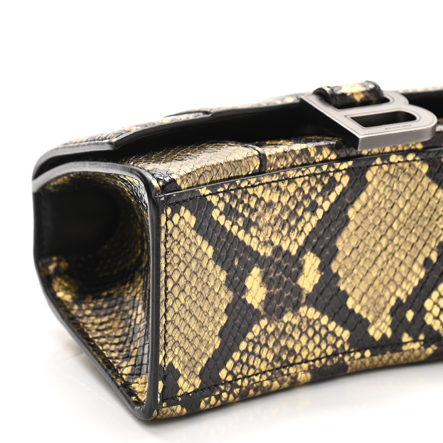 Balenciaga Shiny Calfskin Snakeskin Embossed Hourglass Top Handle Bag XS Gold Black 8 of 9