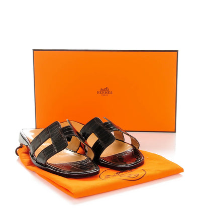 Hermes Shiny Alligator Oran Sandals 37.5 Havane 8 of 8