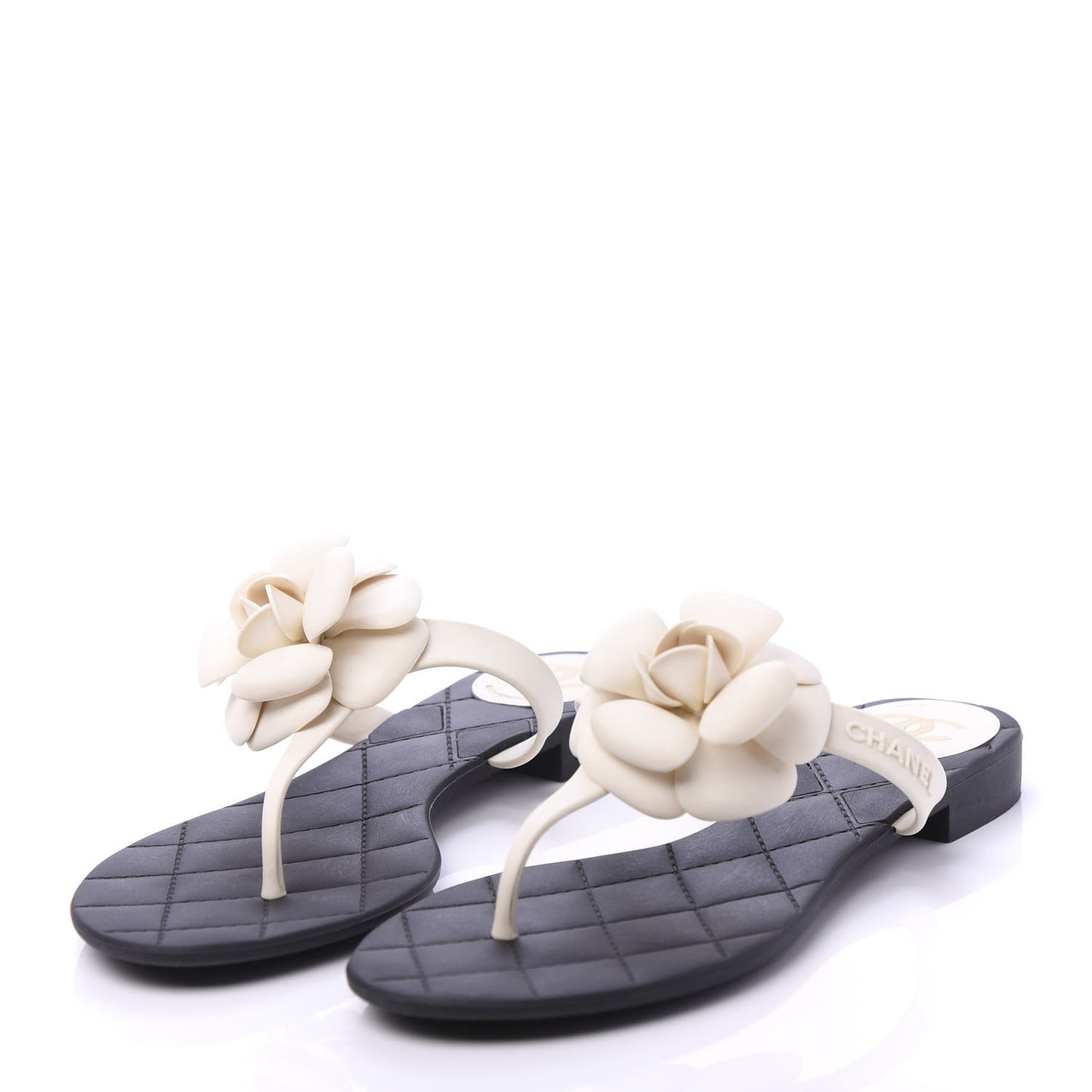Jelly Quilted Camellia Thong Sandals 41 Black White