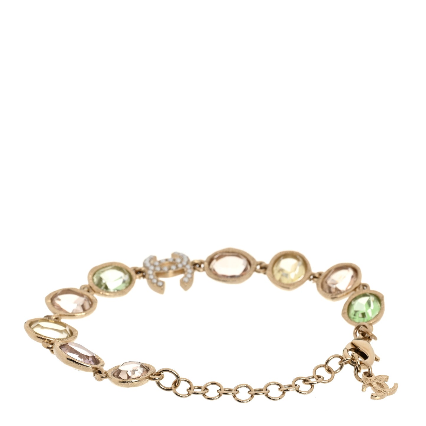 Metal Glass Crystal Strass Pearl CC Chain Bracelet Gold Multicolor Pearly White