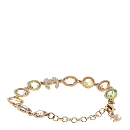 Chanel Metal Glass Crystal Strass Pearl CC Chain Bracelet Gold Multicolor Pearly White 2 of 4